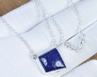 Blauwe sterlingzilveren lapis lazuli-ketting: geboortesteen december