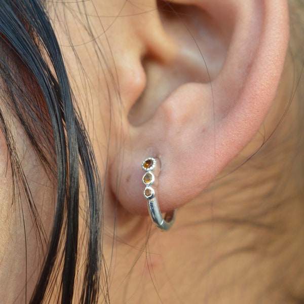 Citrine 925 Sterling Silver Hoop Earring ~ Natural Yellow Citrine Silver Hoop Earring