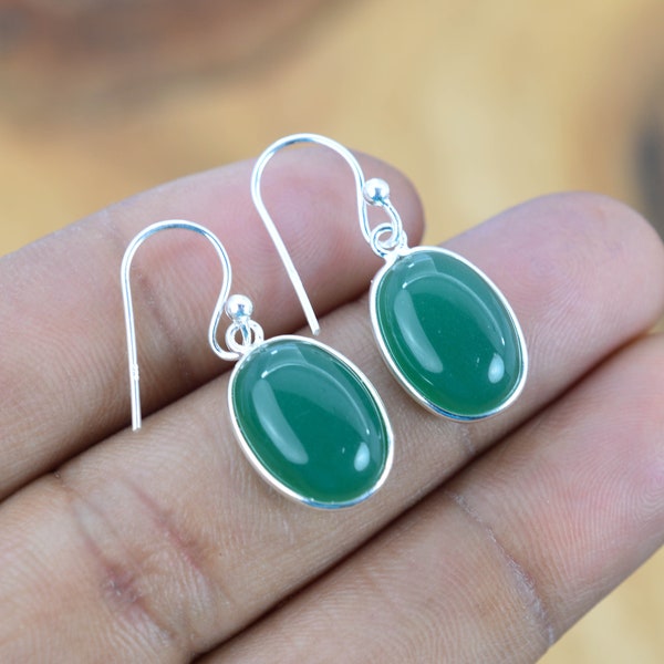 Green Onyx 925 Silver Gemstone Jewelry Elegant Hook Earring