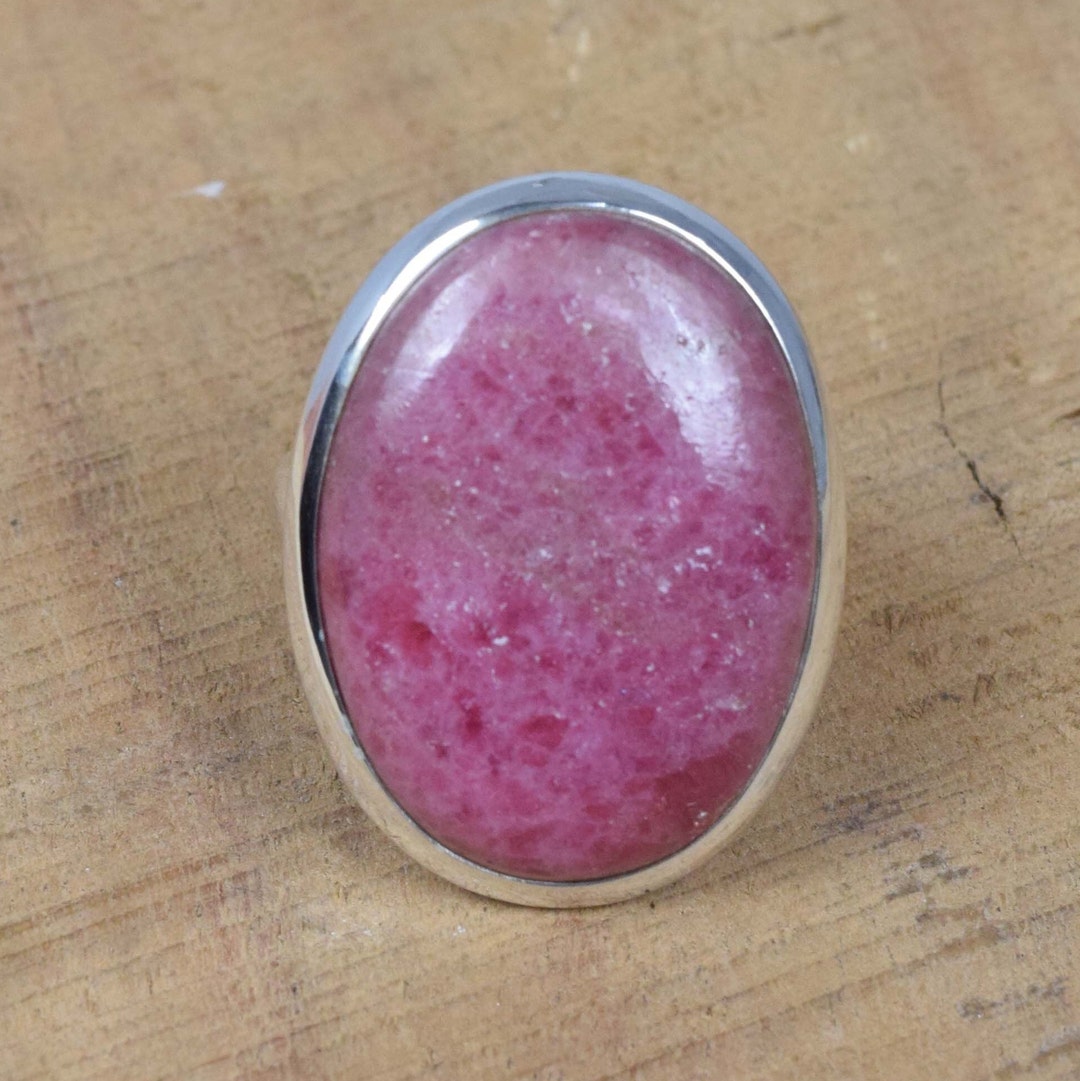 Pink Rhodonite Sterling Silver Ring - Handmade Gemstone Jewelry, US ...