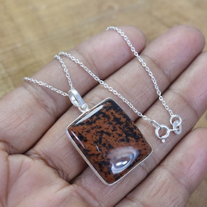 Mahogany Obsidian 925 Sterling Silver Protective Gemstone Jewelry Pendant w/ or w/o chain ~ Red Brown/Black Pendant ~ Gift For Christmas