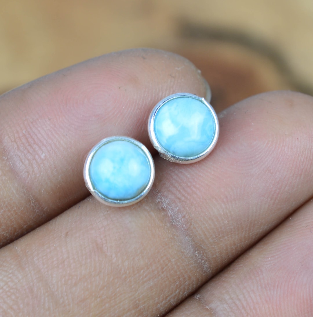 Blue Larmar 925 Sterlng Slver Handmade 1 Par Stud Earrng ~ Natural