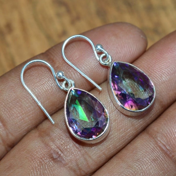 Mystic Topaz 925 Sterling Silver Blue Topaz Gemstone Hook Earring