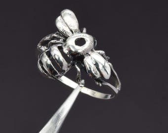 Plain 925 Sterling Silver Honeybee Statement Ring, Handmade Everyday Jewelry