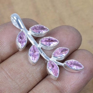 Pink Topaz 925 Sterling Silver Faceted Natural Gemstone Leaf Handmade Pendant Jewelry ~ November Month Birthstone ~ Gift For Christmas