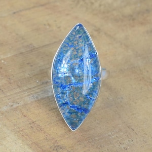 Blue Crackle Crystal Quartz 925 Sterling Silver Gemstone Elegante Grote Ring ~ Marquise Shape Ring Sieraden ~ Handgemaakte Ring ~ Cadeau voor verjaardag