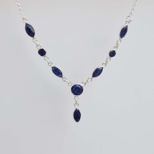 Blue Sapphire 925 Sterling Silver Gemstone Designer Chain Necklace ~ September Month Birthstone ~ Handmade Jewelry ~ Gift For Birthday