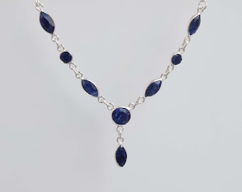 Blue Sapphire 925 Sterling Silver Gemstone Designer Chain Necklace ~ September Month Birthstone ~ Handmade Jewelry ~ Gift For Birthday