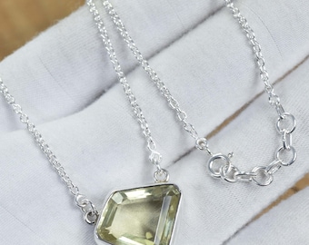 Lemon Quartz Sterling Silver Necklace: Faceted Gemstone, Handmade