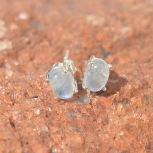 White Rainbow Moonstone 925 Sterling Silver Dainty Oval 1 PAIR Stud Earring ~ Gift