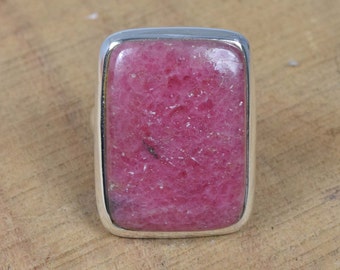 Anillo de rodonita rosa: joyería hecha a mano en plata de ley 925, talla 7 (EE. UU.)