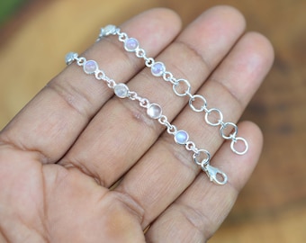 White Rainbow Moonstone 925 Sterling Silver Adjustable Bracelet ~ 13 Stone Jewelry