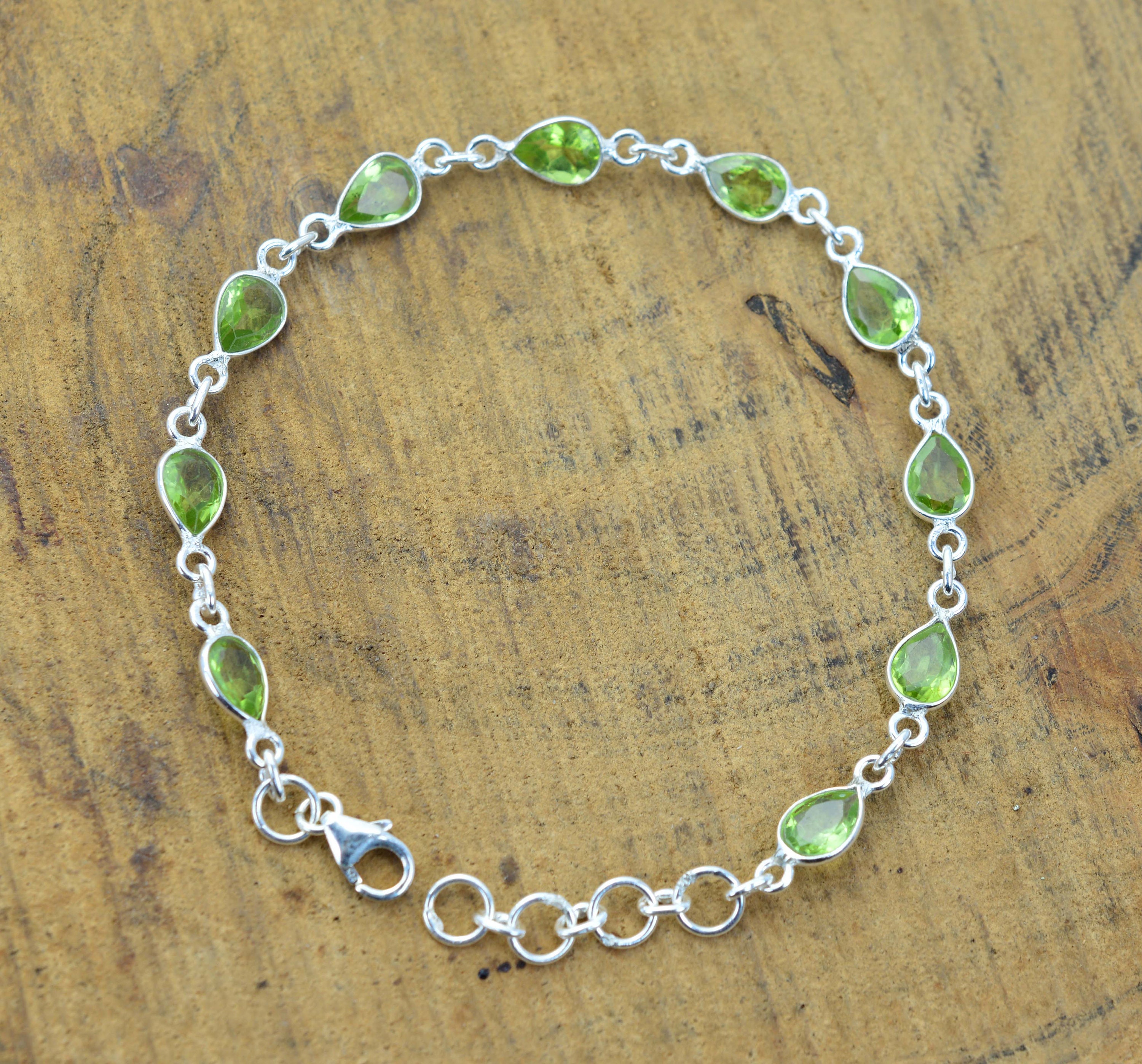 Natural Peridot 925 Sterling Silver Chain Bracelet For Women – Handcrafted, 65.4 Ctw, Eye Clean, Gift For Anniversary/Birthday