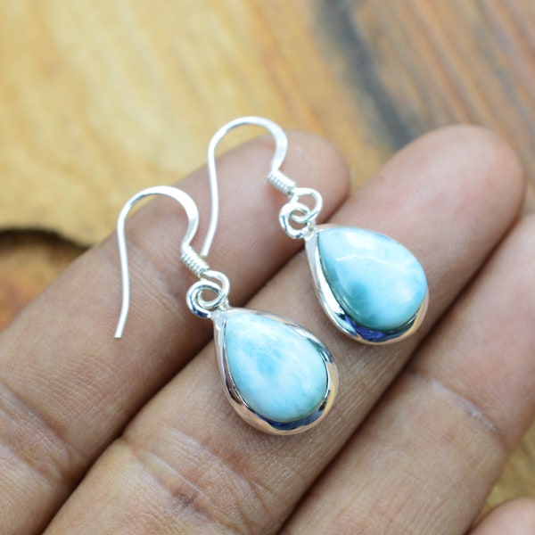 Blue Larimar 925 Sterling Silver Gemstone 1 Pair Hook Earring