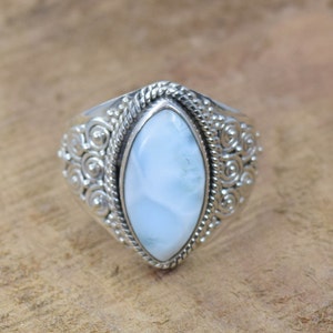 Natural Larimar 925 Sterling Silver Blue Gemstone Jewelry Ring - Designer Ring ~ Natural Larimar Marquise Ring ~ Gift For Valentine Day