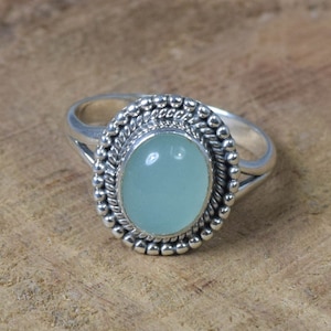 Aqua Chalcedony 925 Sterling Silver Natural Gemstone Elegant Jewelry ~ March Month Birthstone ~ Oval Shape Designer Ring ~ Gift For Birthday