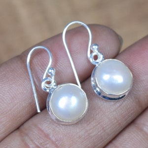 Freshwater Pearl 925 Sterling Silver Round Shape Natural Pearl Gemstone Elegant Hook Earring ~ June Month Birthstone ~ Gift For Anniversary