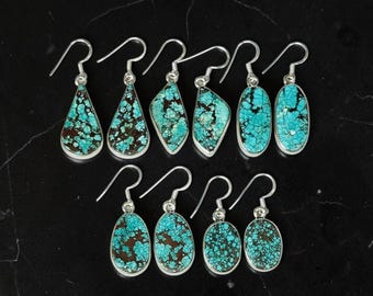Natural Turquoise 925 Sterling Silver Matrix Gemstone Dangle Drop Earrings for Women