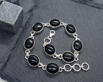 Onyx 925 Sterling Zilveren Zwarte Onyx Ovaalvormige Edelsteen Verstelbare Armband