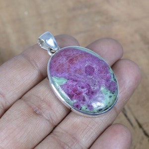 Rubin Zoisit 925 Sterling Silber Edelstein Anhänger ~ Handgemachter Schmuck ~ Ovaler Anhänger ~ Rubin Zoisit ~ Geschenk für Jahrestag