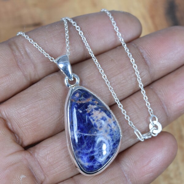 Blue Sodalite 925 Sterling Silver Gemstone Elegant Chain Pendant w/ or w/o chain ~ Handmade Jewelry ~ Blue Sodalite ~ Gift For Christmas