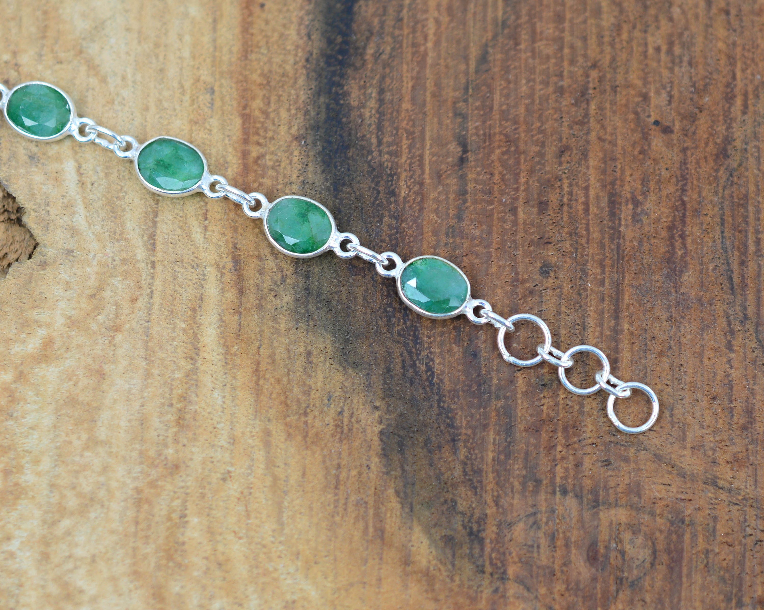 Green Emerald 925 Sterling Silver Adjustable Bracelet ~ 11