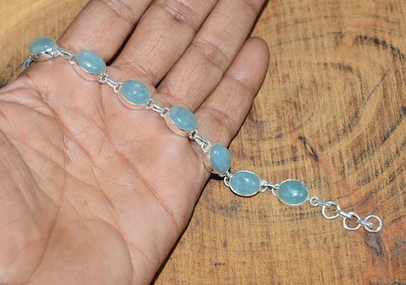Bracelet Ajustable Aigue-marine – Argent Sterling 925, Pierre Ovale 5x3mm, Marque Silverspeck