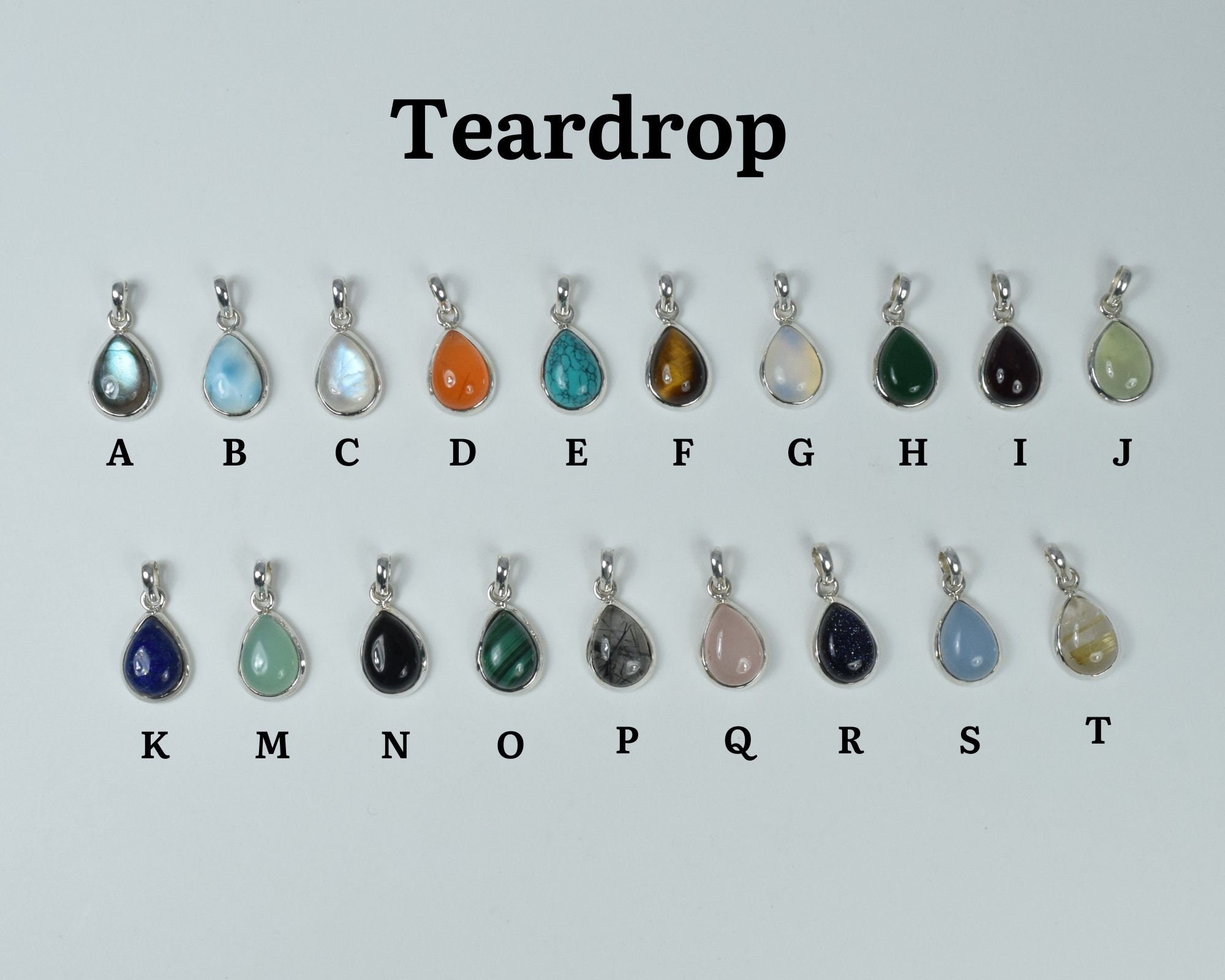 925 Sterling Silver Pendant with 18 inch Chain ~ Larimar ~Amethyst ~Prehnite ~Labradorite ~Rainbow Pendant ~Teardrop, Oval, Round Shape