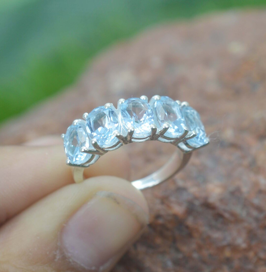Blue Topaz 925 Sterling Silver Oval Shape Gemstone Ring - Etsy