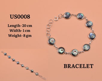 Abalone Muschel 925 Sterling Silber Schmuck verstellbares Armband ~ Handgemachter Schmuck ~ Elegantes Armband ~ Geschenk für Sie ~ 8 Stein Schmuck