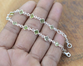 Green Peridot 925 Sterling Silver Faceted Gemstone Adjustable Bracelet ~ 11 Gemstone Jewelry