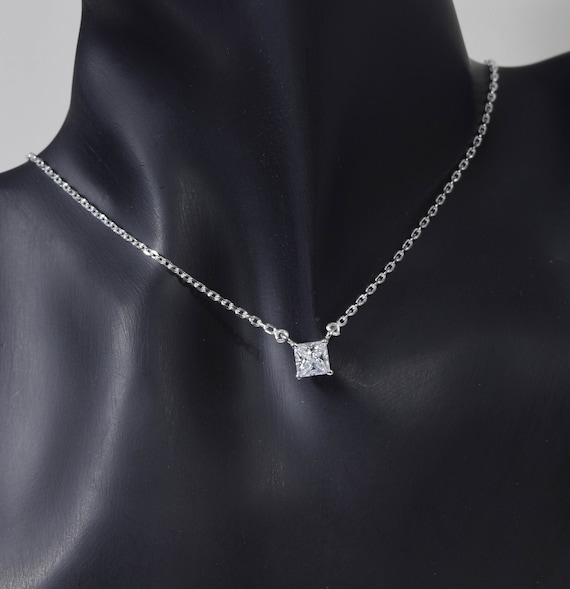 [PRIMAUTE] 925Silver☆Cubic Square Necklace Sterling Silver Cube Necklace 3D Cube Necklace Geometric