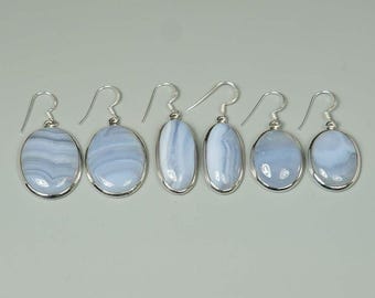 Blue Lace Agate 925 Sterling Silver Earrings, Natural Gemstone Dangle Drop Statement Jewelry
