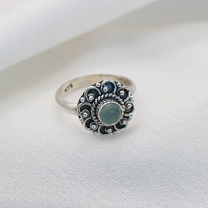 Aqua Chalcedony 925 Sterling Silver Flower Ring