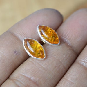 Lab Amber 925 Sterling Silver Gemstone 1 PAIR Stud Earring