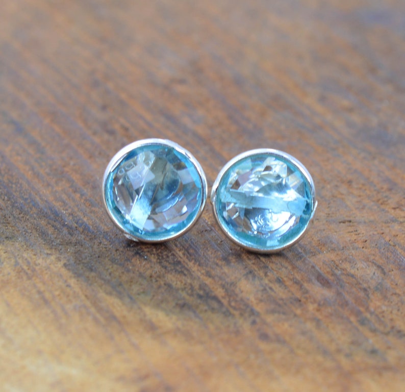 Blue Quartz 925 Sterling Silver Round Shape Stud Earring