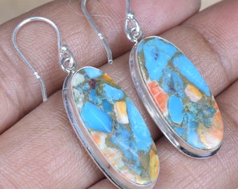 Oyster Copper Turquoise Sterling Silver Hook Earrings: Handmade Gemstone Jewelry
