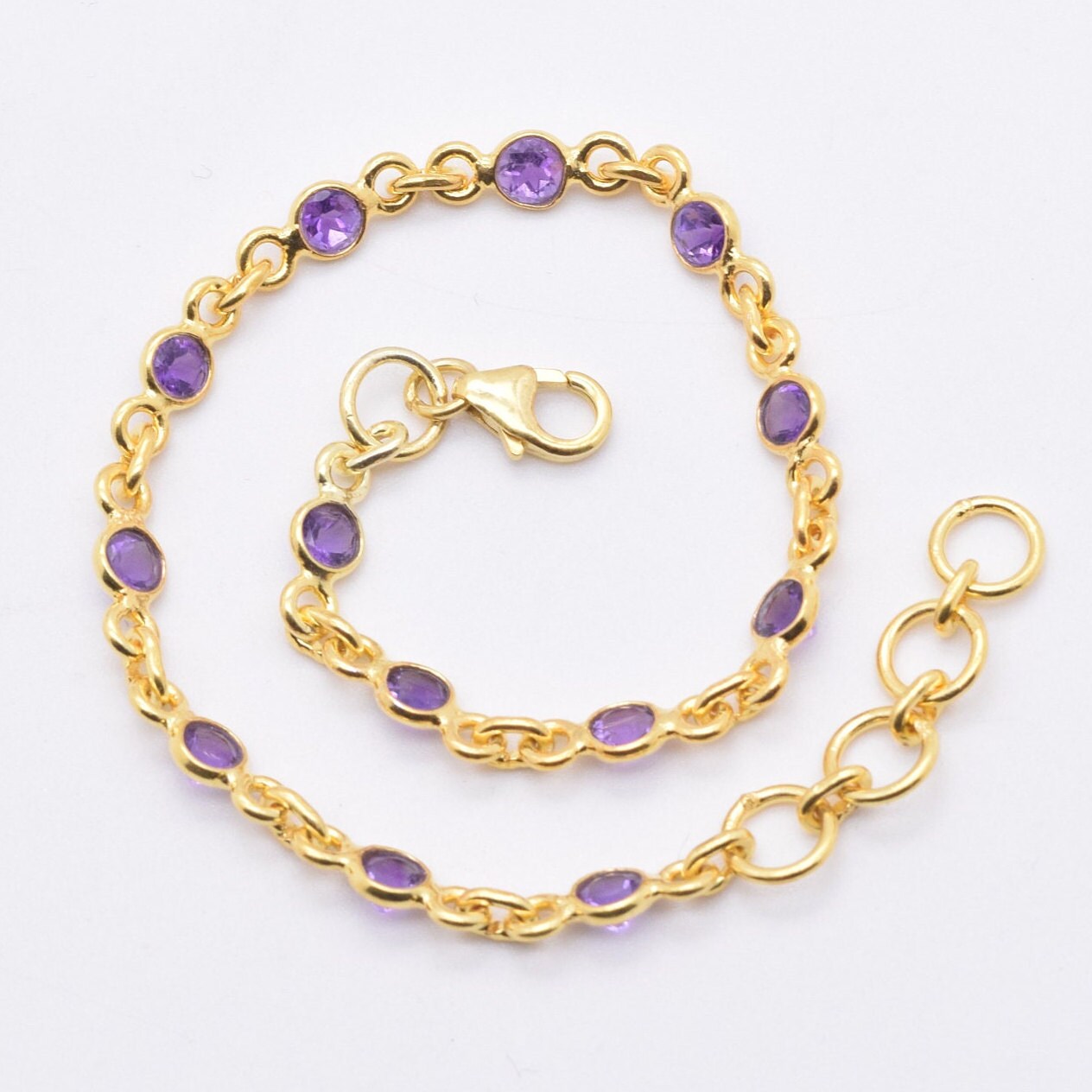 Solid Gold 9k/14k/18k Natural Cut Purple Amethyst Gemstone