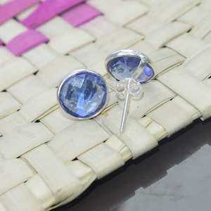 Blue Quartz 925 Sterling Silver Round Shape Stud Earring, Quartz