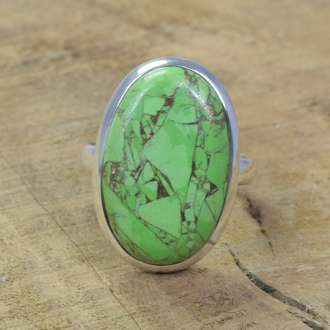 Edelstein Ring Geschenkidee Natürlicher Malachit Edelstein 925 Sterling Silber Handarbeit Ovaler Malachit Ring Silber