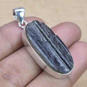 Tourmaline 925 Sterling Silver Pendant ~ Natural Rough Black Tourmaline Gemstone Pendant ~ Gift For Her