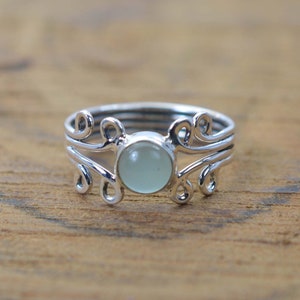 Aqua Chalcedony 925 Sterling Silver Round Shape Ring