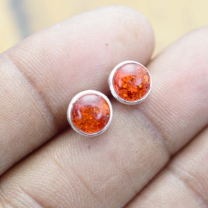 Lab Yellow Amber 925 Sterling Silver Gemstone Round Stud Earring