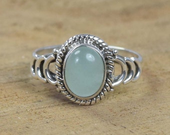 Anello In Argento Con Pietra Preziosa Di Calcedonio Acquamarina