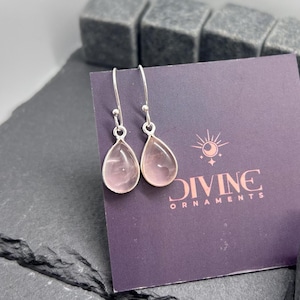 Pink Rose Quartz 925 Sterling Silver Teardrop Shape 1 PAIR Hook Earring ~ Gift For Her