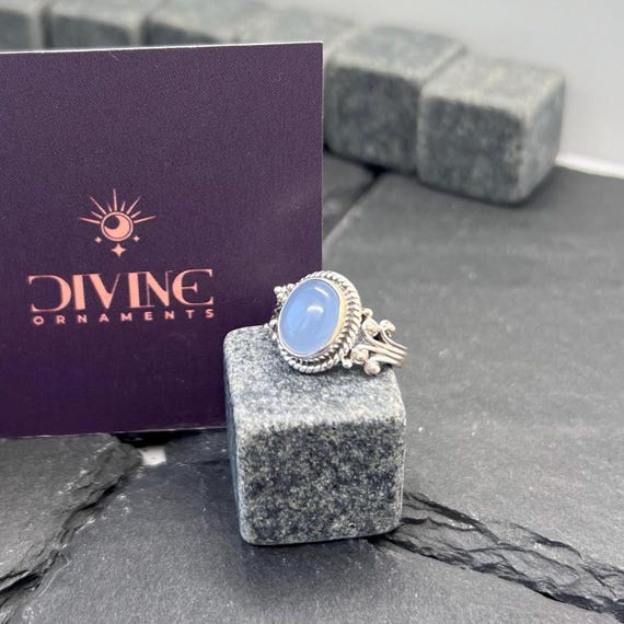 Blue Chalcedony 925 Sterling Silver Gemstone Oval Shape Designer Gemstone Ring ~ Handmade Jewelry ~ Elegant Jewelry ~ Gift For Christmas