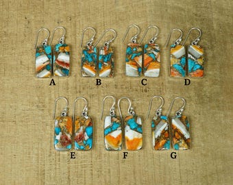Oyster Copper Turquoise Sterling Silver Earrings: Handmade Gemstone Jewelry