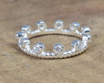 Sterlingzilveren ring met witte topaas: geboortesteen april, Amerikaanse maat 7