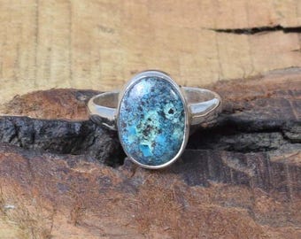 Chrysocolla 925 Sterling Silver Gemstone Ring Jewelry ~ Handmade Jewelry ~ Oval Shape Ring ~ Chrysocolla Ring ~ Gift For Christmas