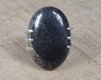 Apache Gold Sterling Silver Ring: Oval Gemstone, Handmade Jewelry, US Size 7